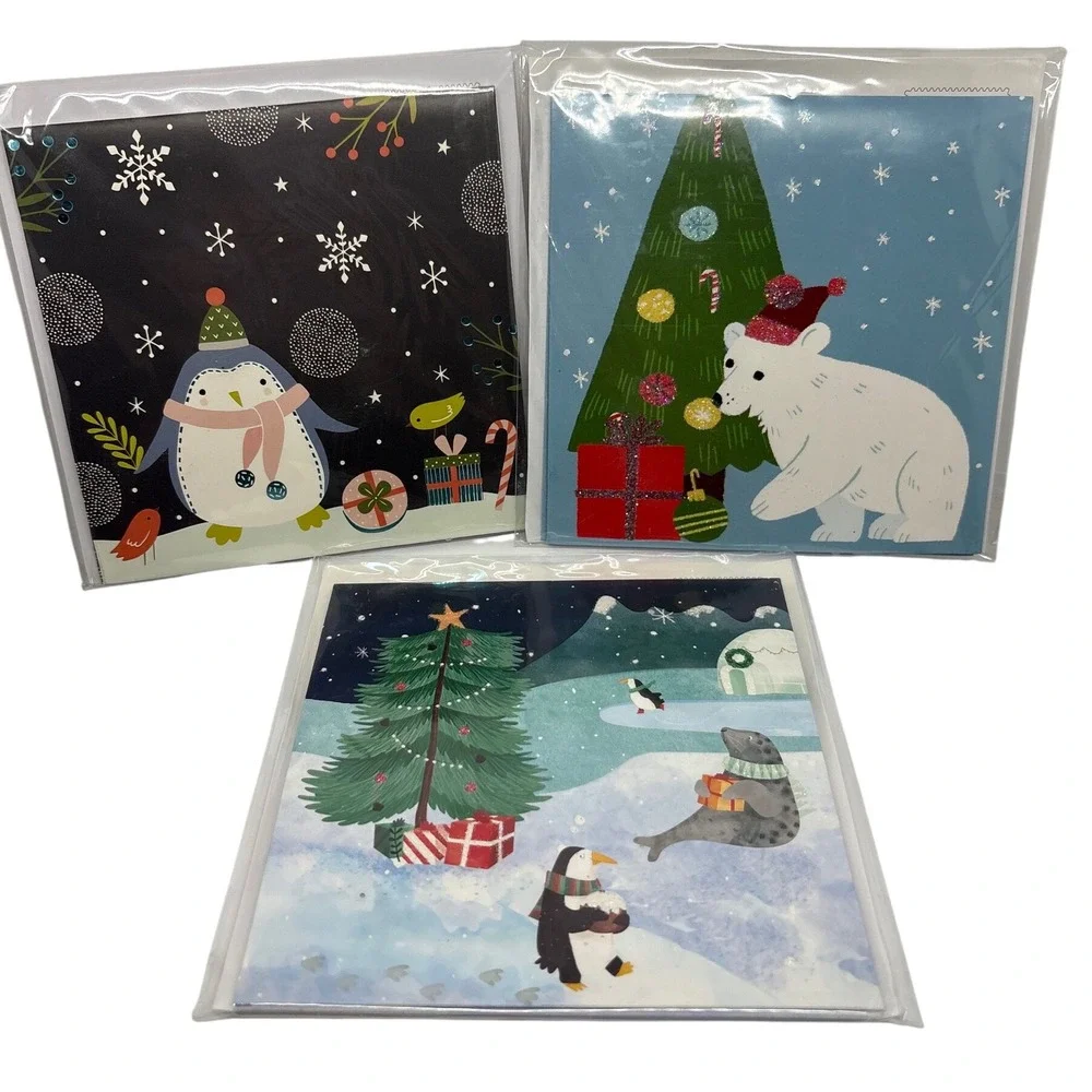 3 Treasures Pop Up Arctic Animal Christmas Greeting Cards Penguin Polar Bear‎